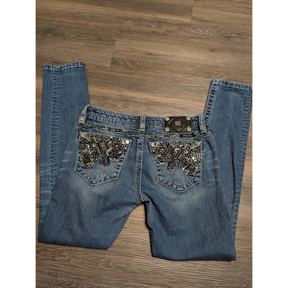 Miss Me Signature Skinny Jeans Size 28 Medium Wash Embellished Pockets Blue